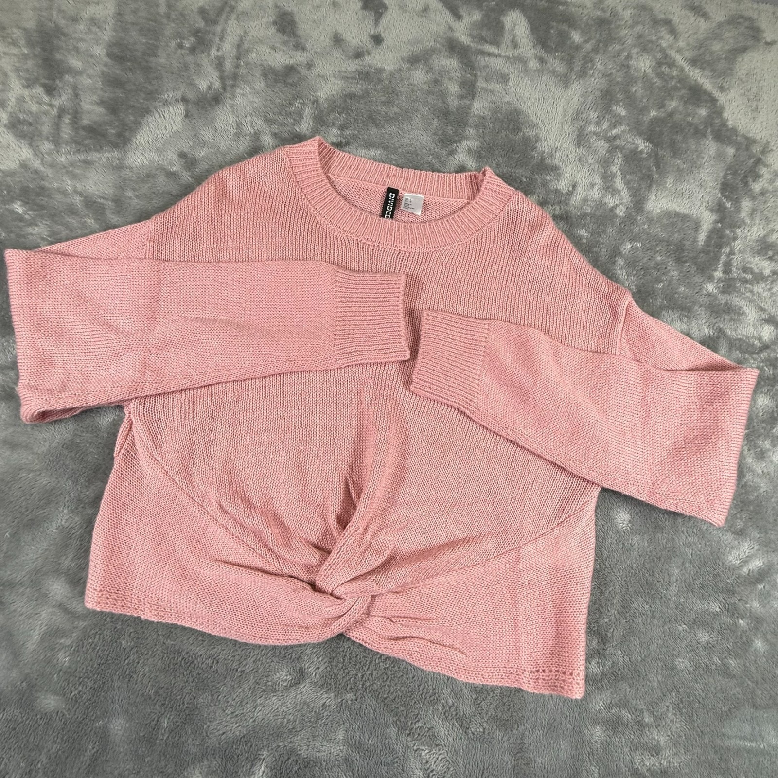 H&M Divided Women's Cropped Sweater Mauve Size Large W/Knot Tie Front